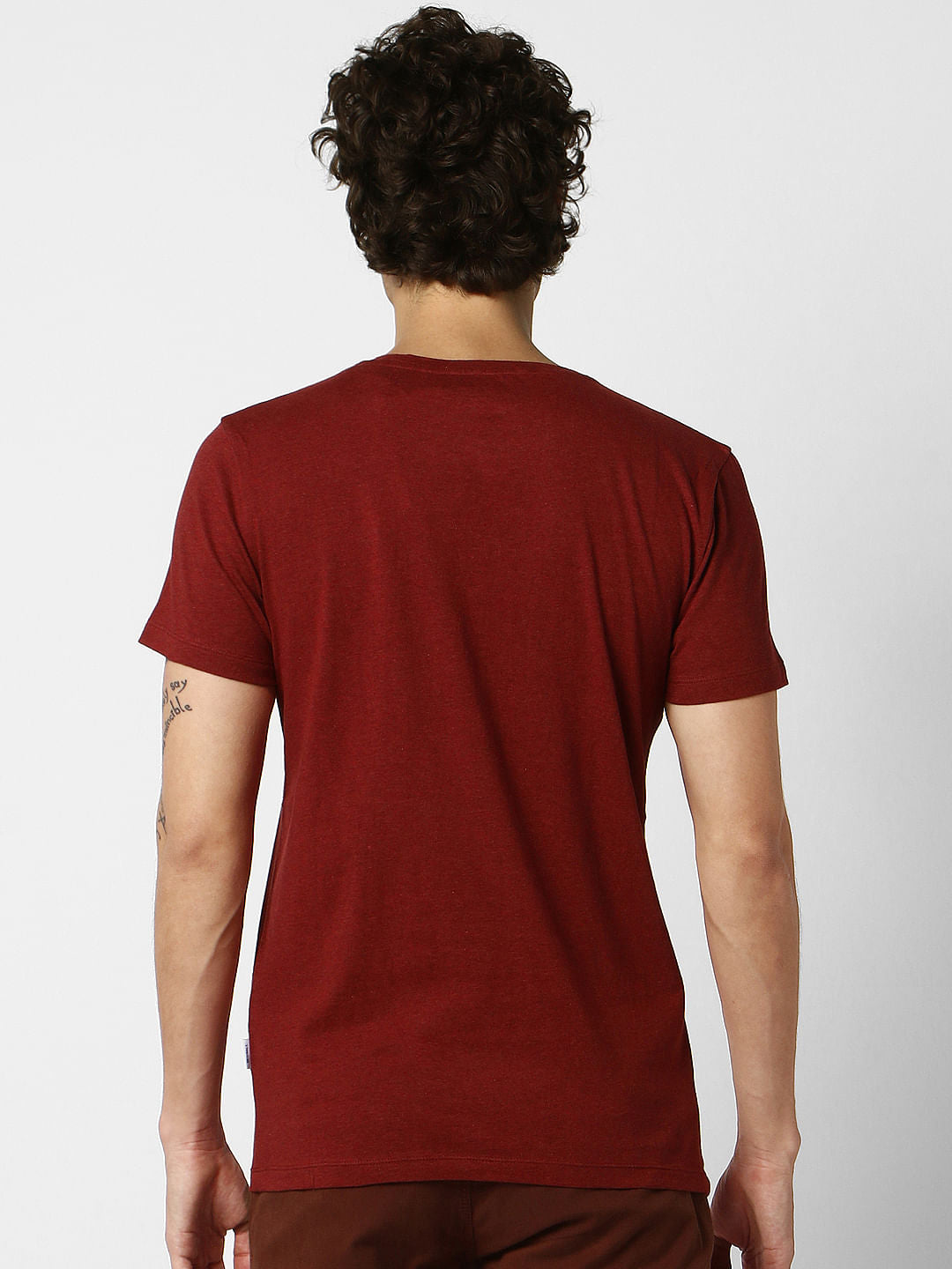Dark Red Logo Print Crew Neck T-shirt