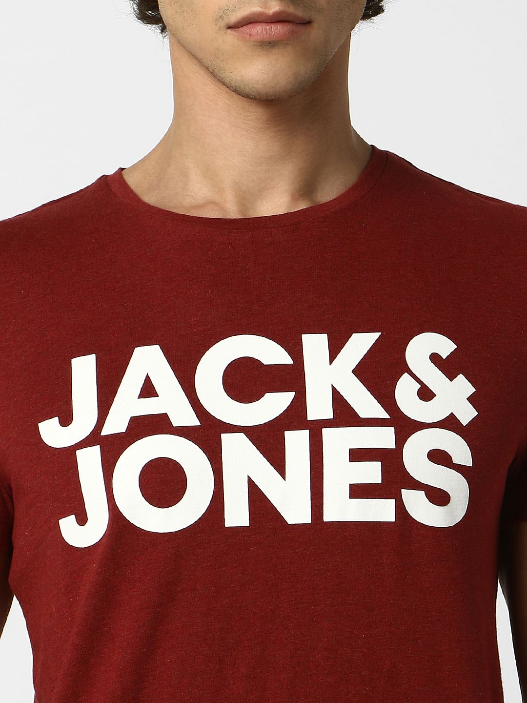 Dark Red Logo Print Crew Neck T-shirt