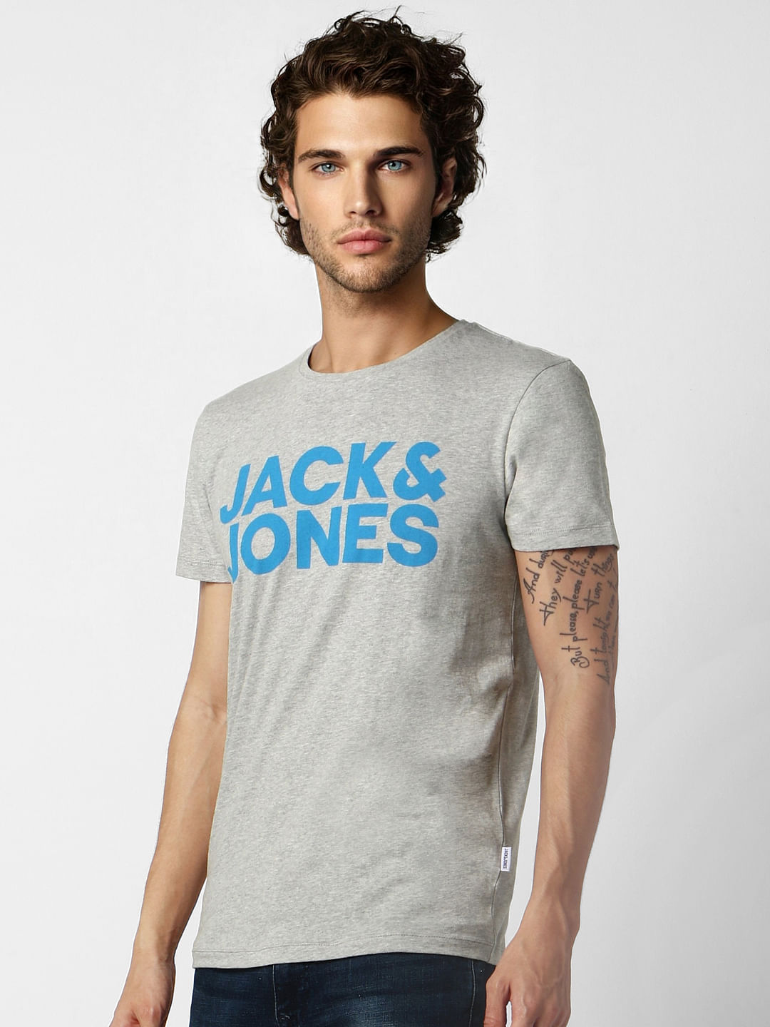Grey Logo Print Crew Neck T-shirt