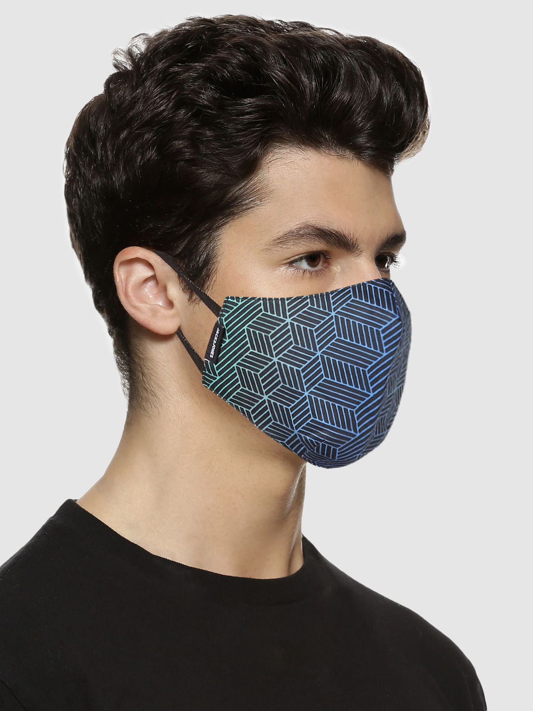Pack of 3 Black Geometric Print B95 3 PLY Mask