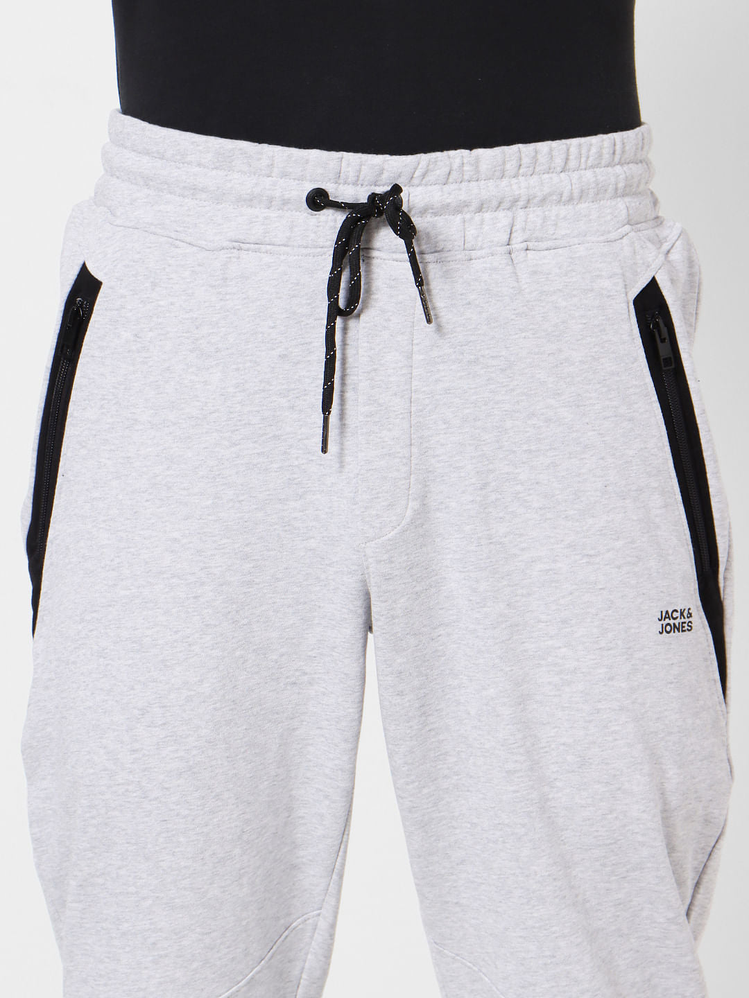 Grey Mid Rise Zip Detail Sweatpants
