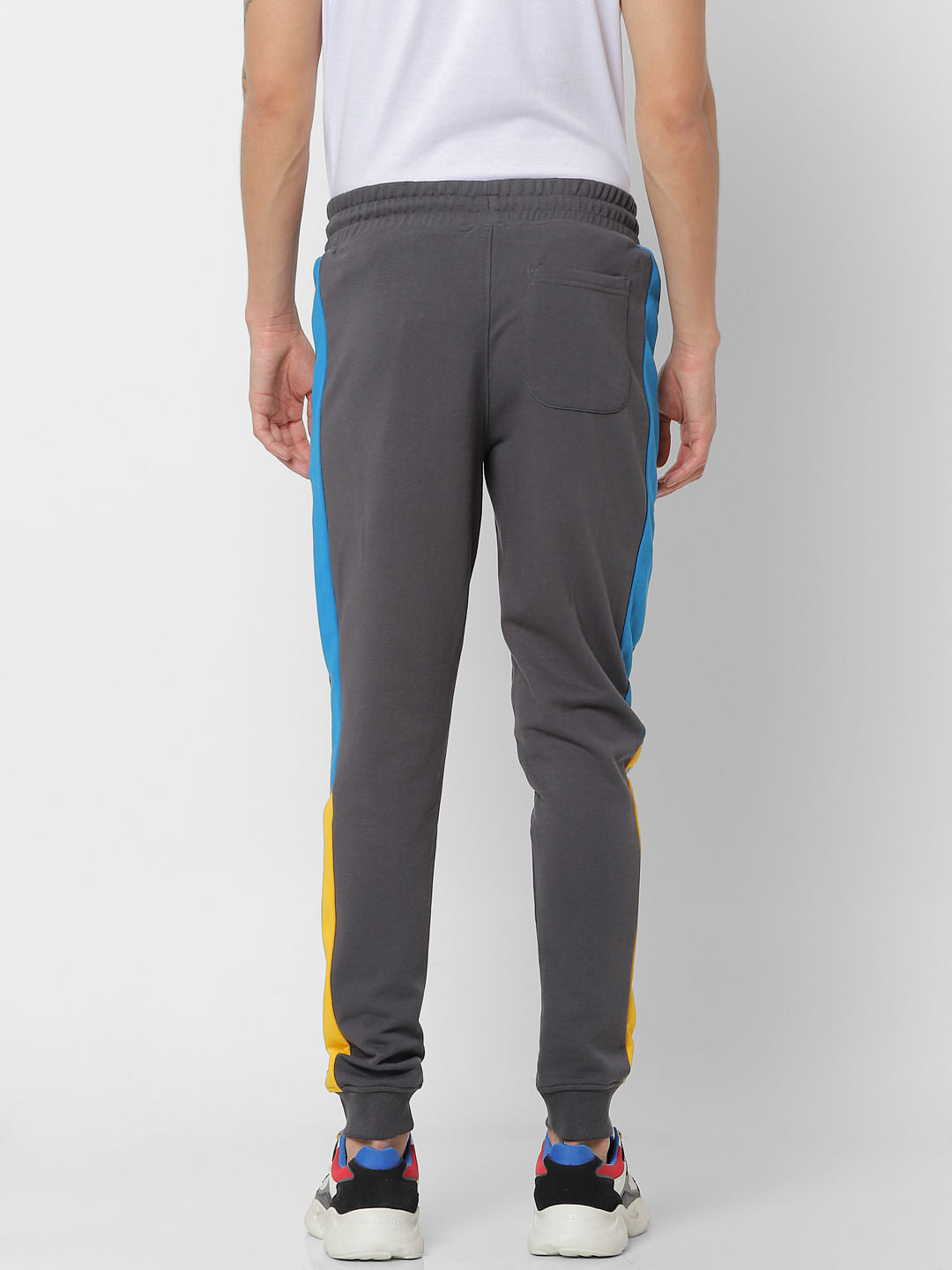 Grey Mid Rise Tape Detail Sweatpants