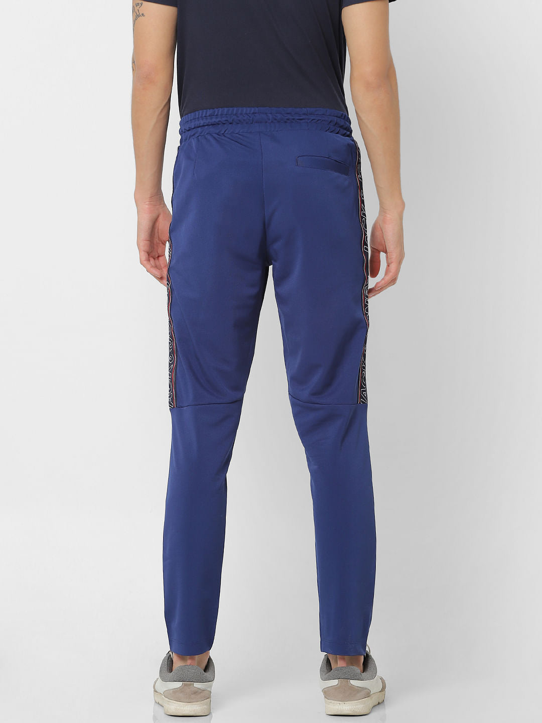 Blue Mid Rise Logo Print Sweatpants