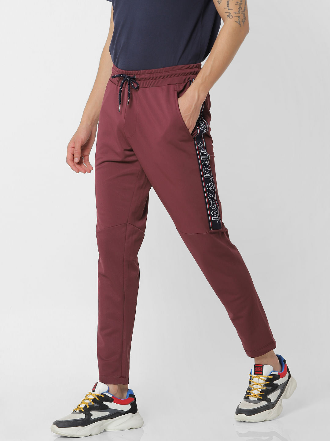 Red Mid Rise Tape Detail Sweatpants