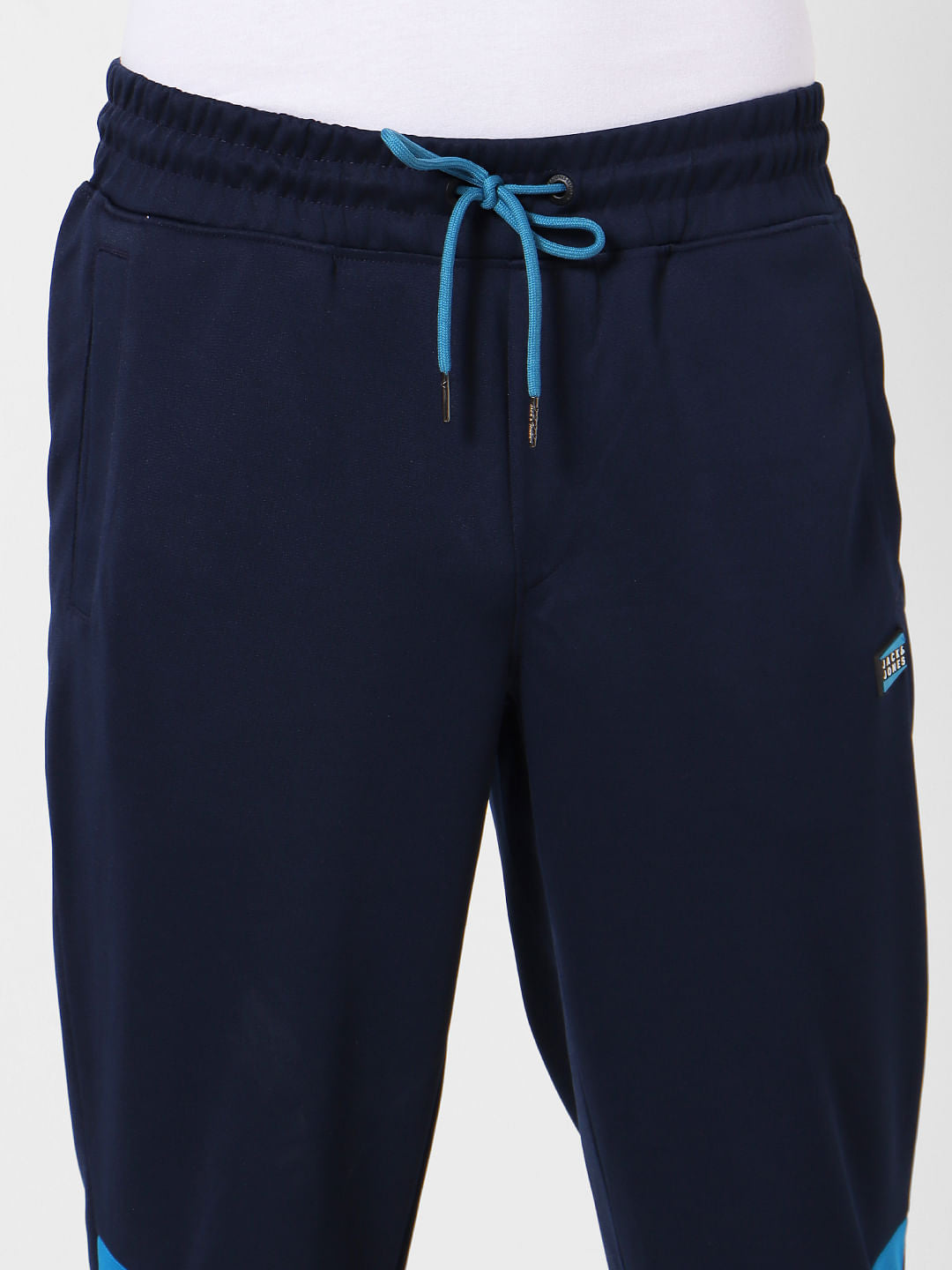 Blue Mid Rise Tape Detail Sweatpants
