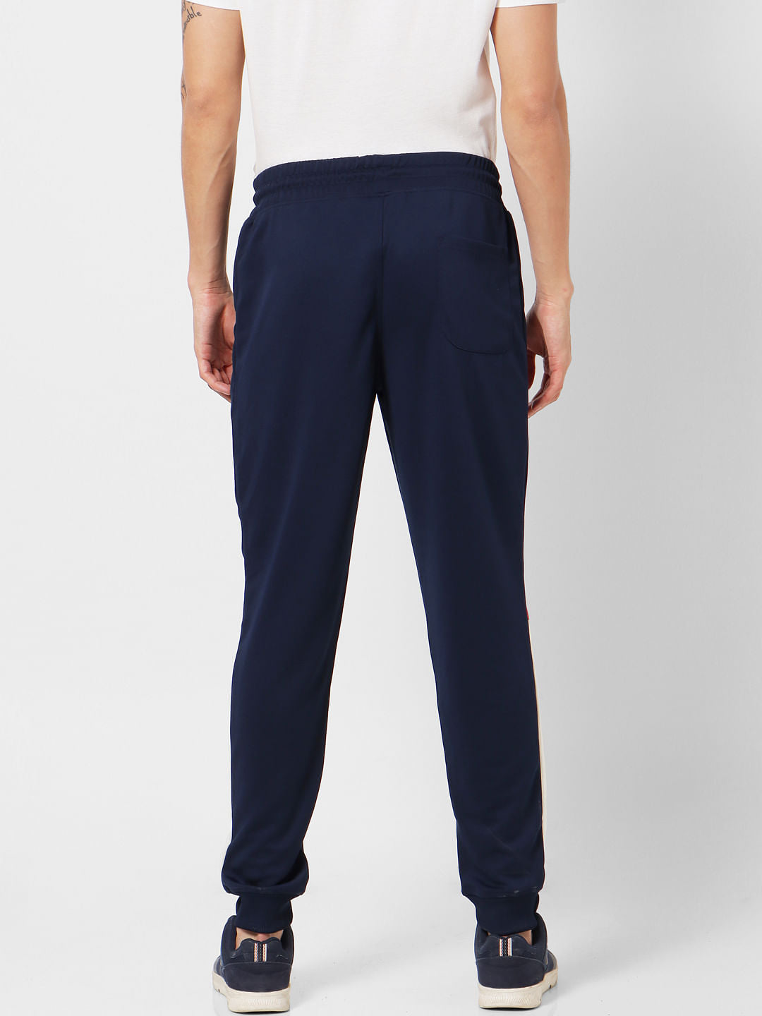 Navy Blue Mid Rise Tape Detail Sweatpants