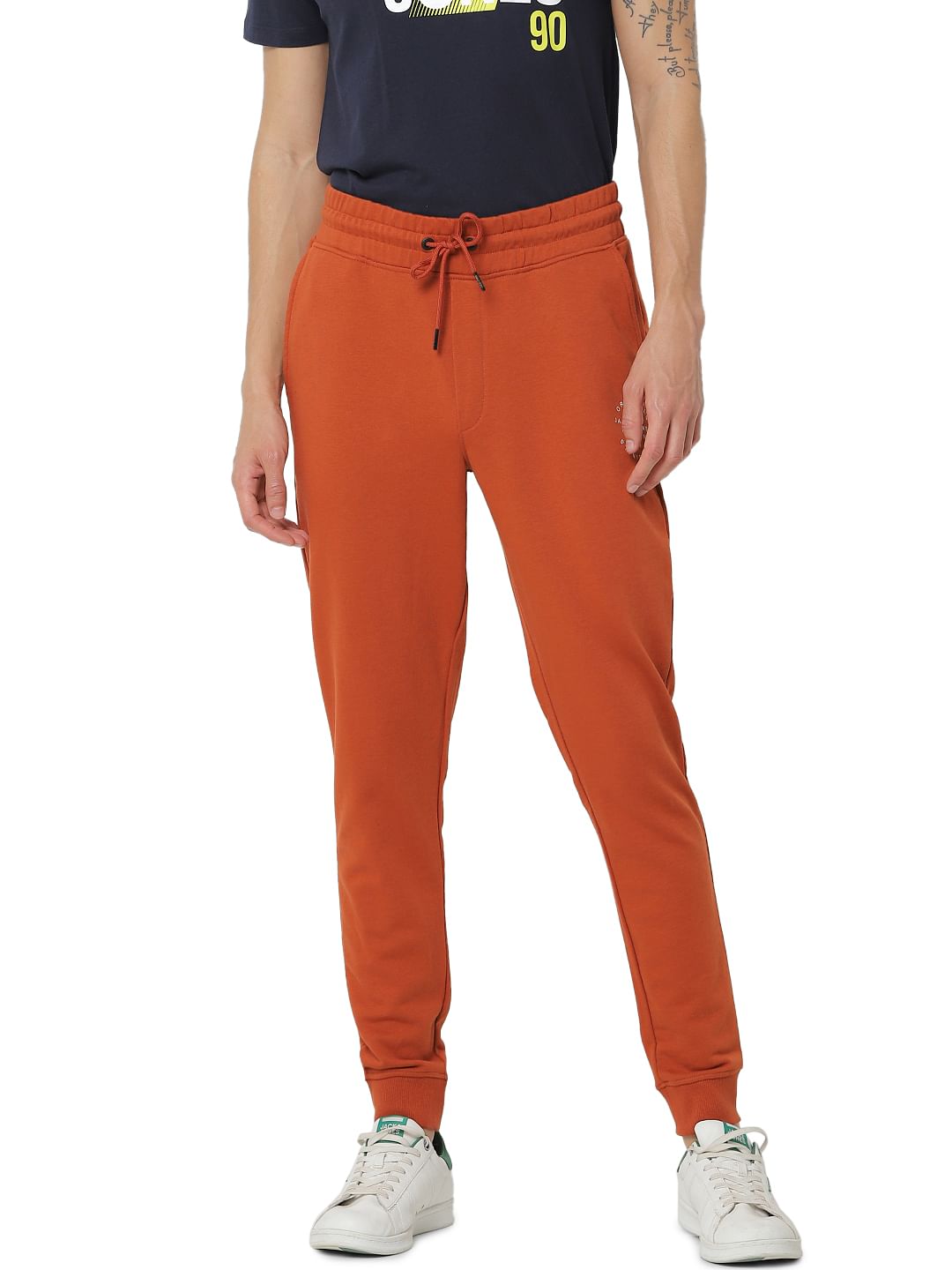 Orange Mid Rise Logo Print Sweatpants