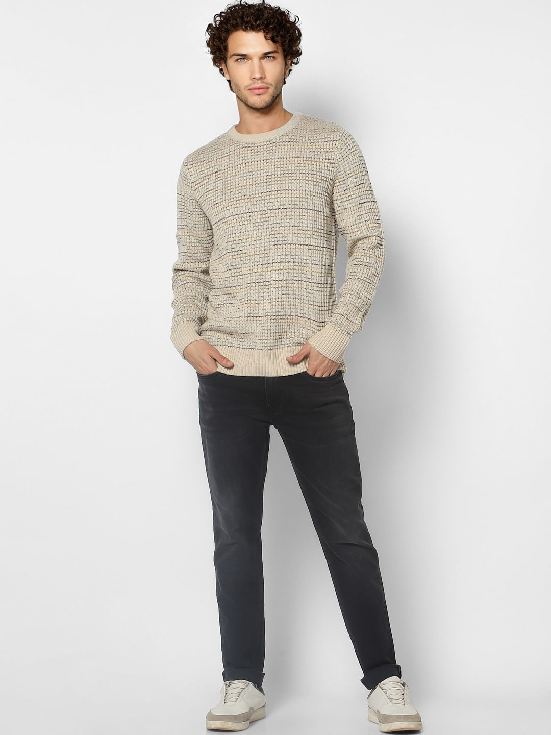 Beige Textured Knit Pullover
