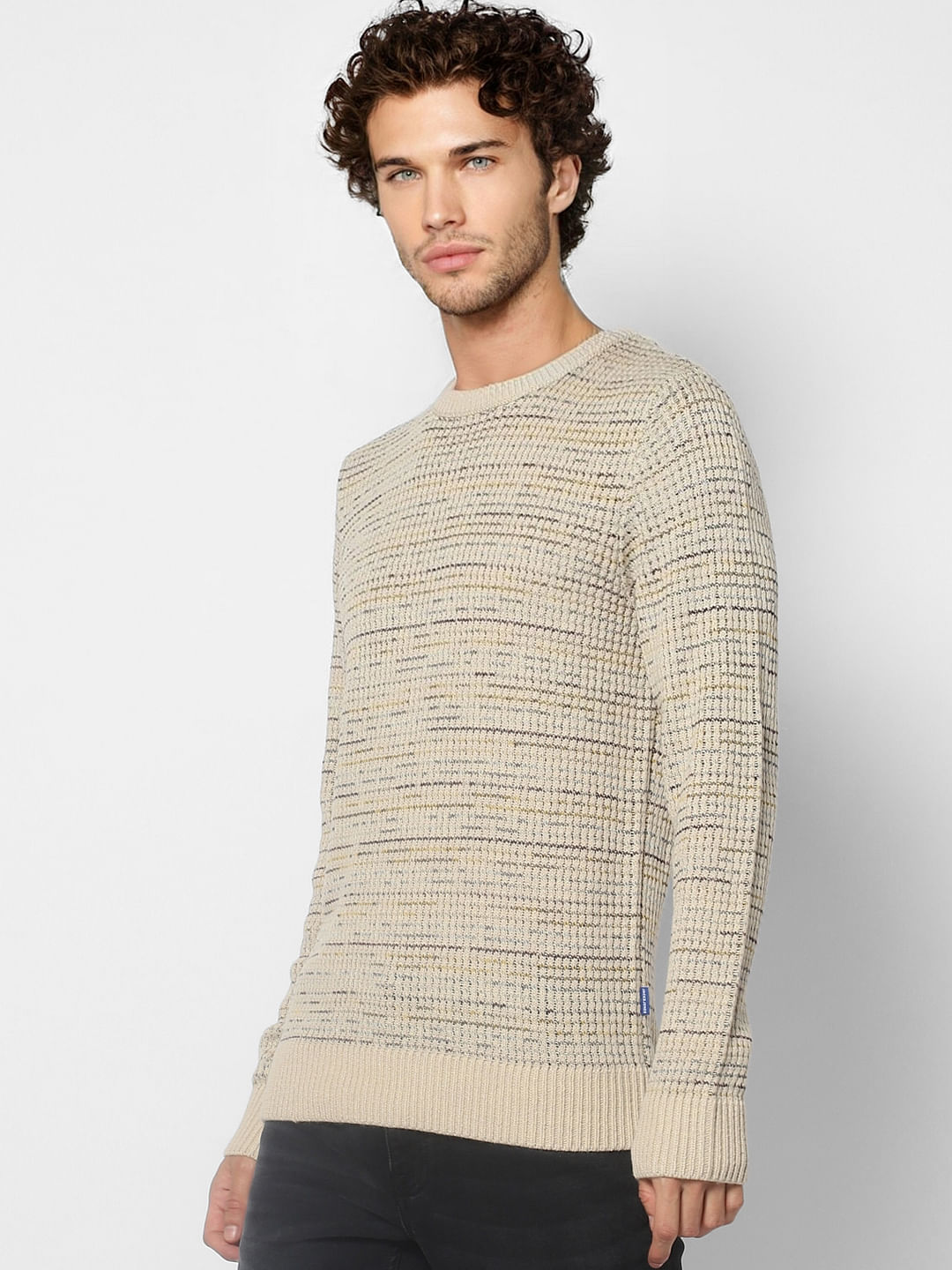Beige Textured Knit Pullover