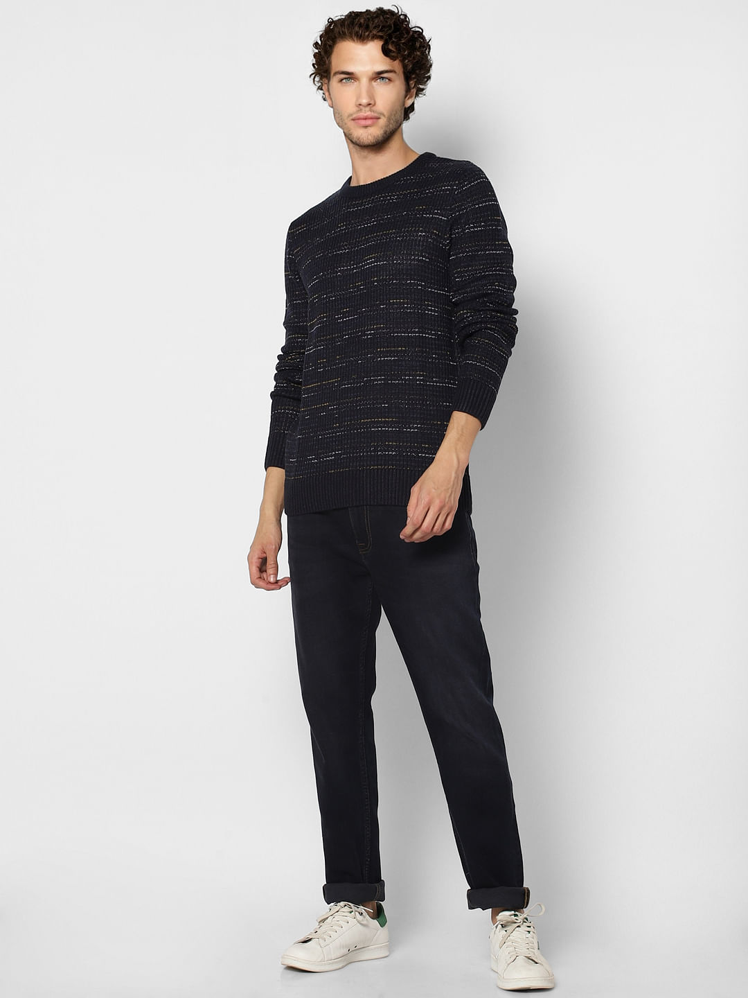 Dark Blue Textured Knit Pullover
