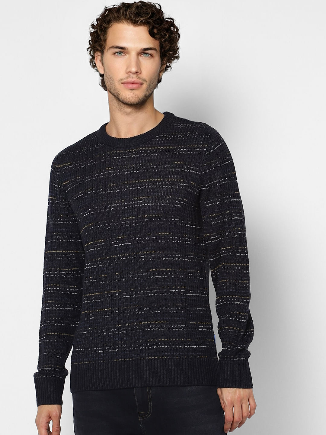 Dark Blue Textured Knit Pullover