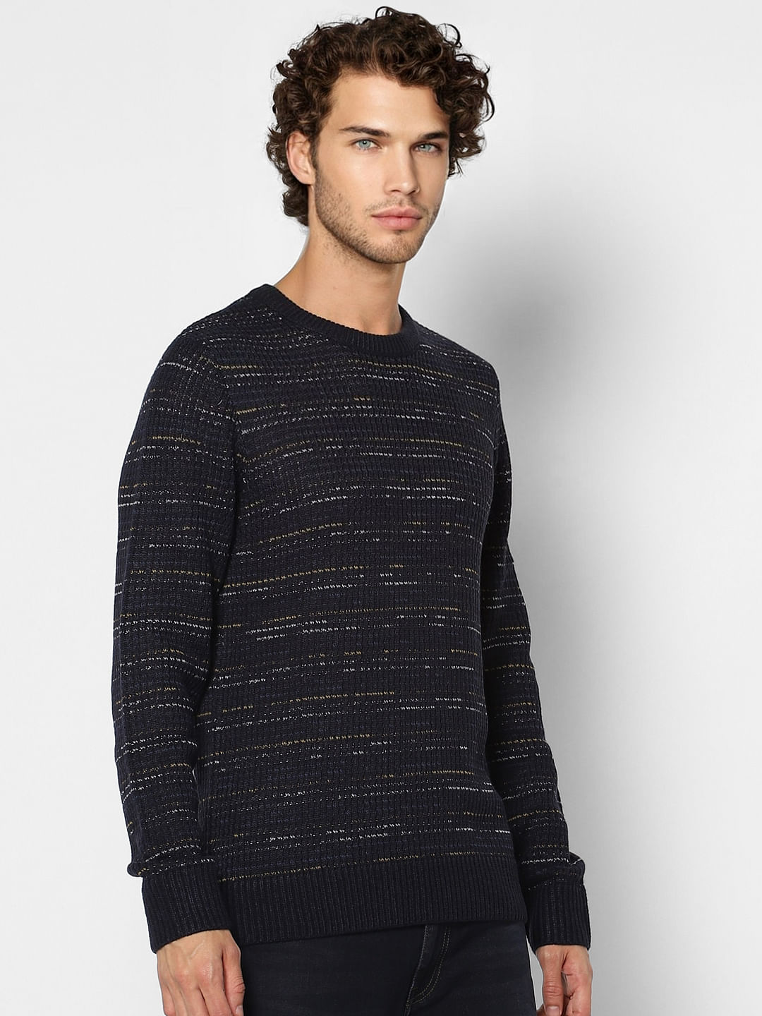Dark Blue Textured Knit Pullover