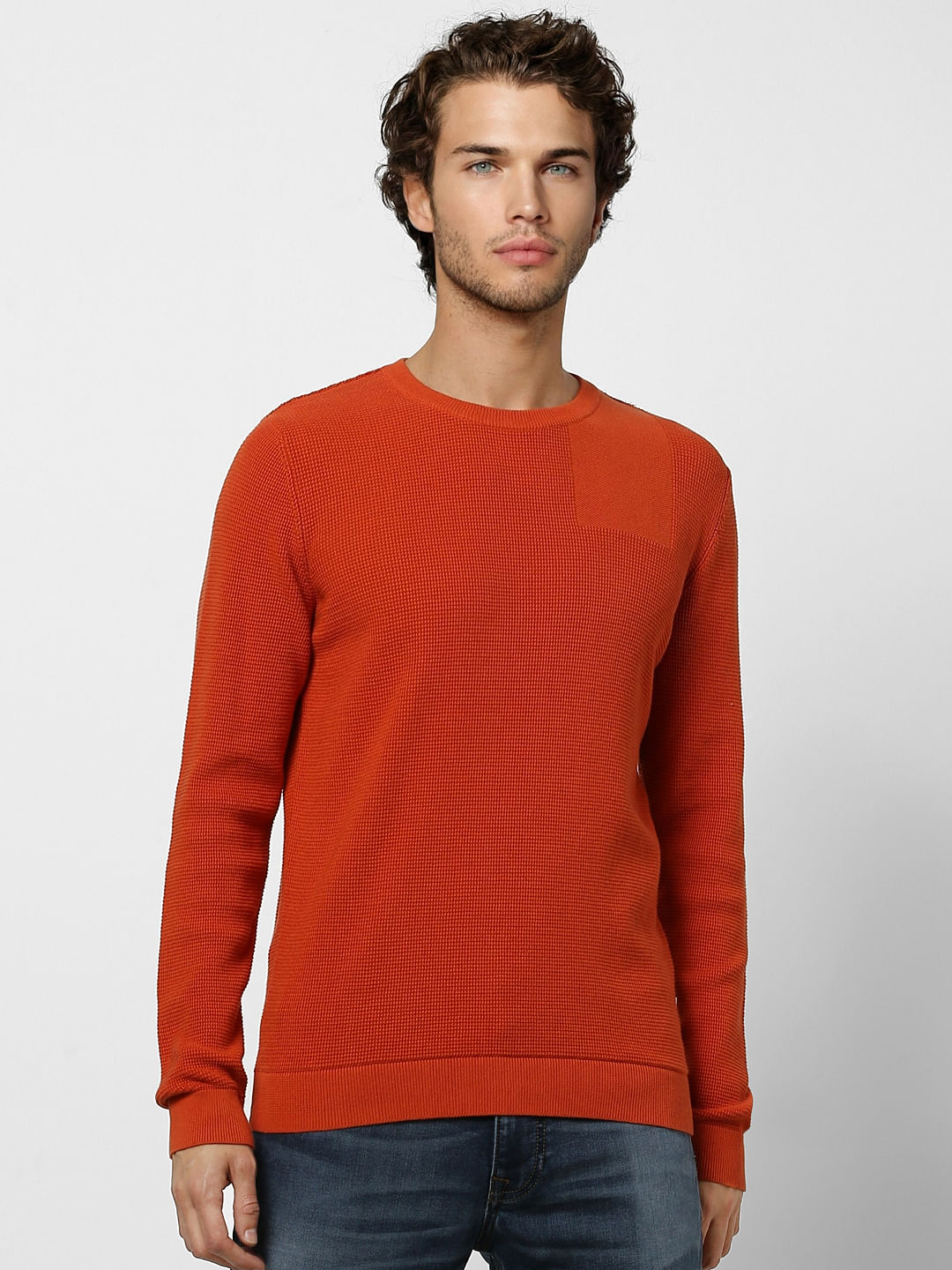 Orange Textured Knit Pullover
