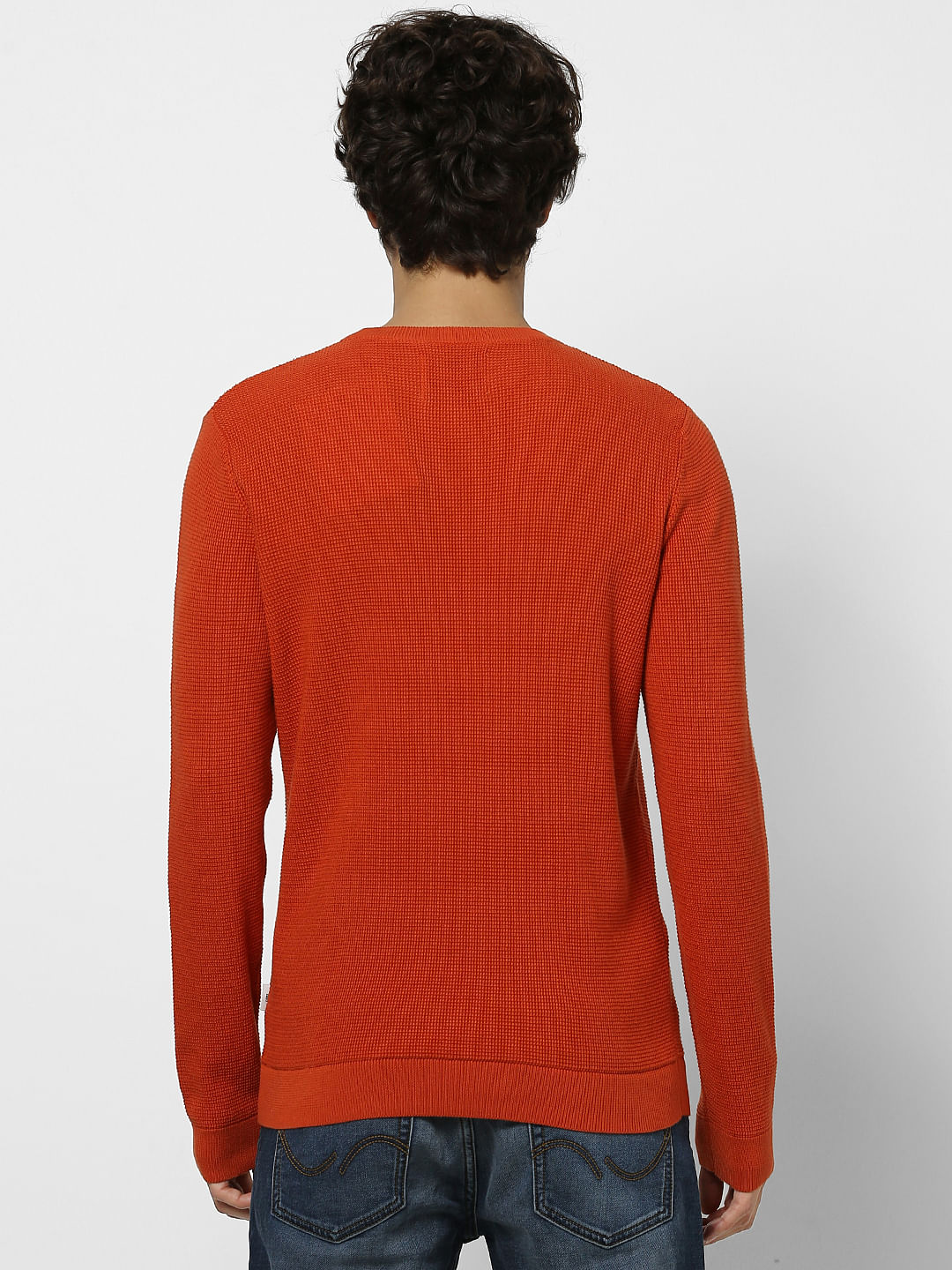 Orange Textured Knit Pullover