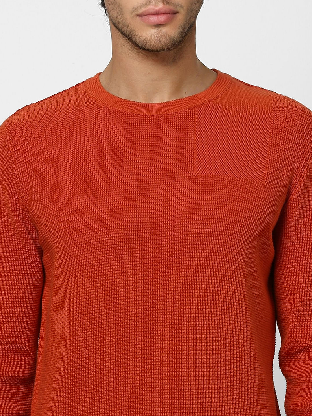 Orange Textured Knit Pullover