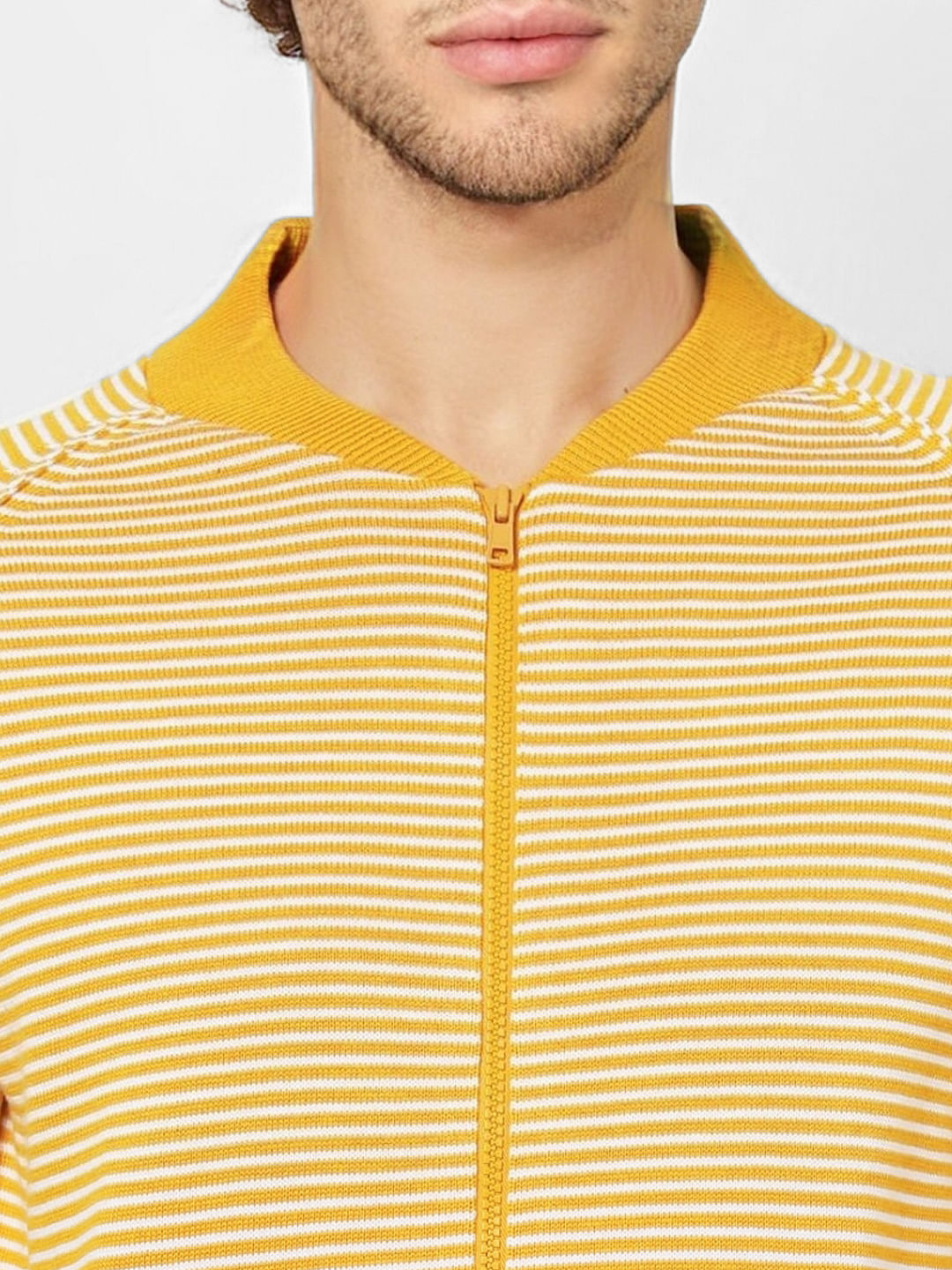 Yellow Striped Zip Up Cardigan