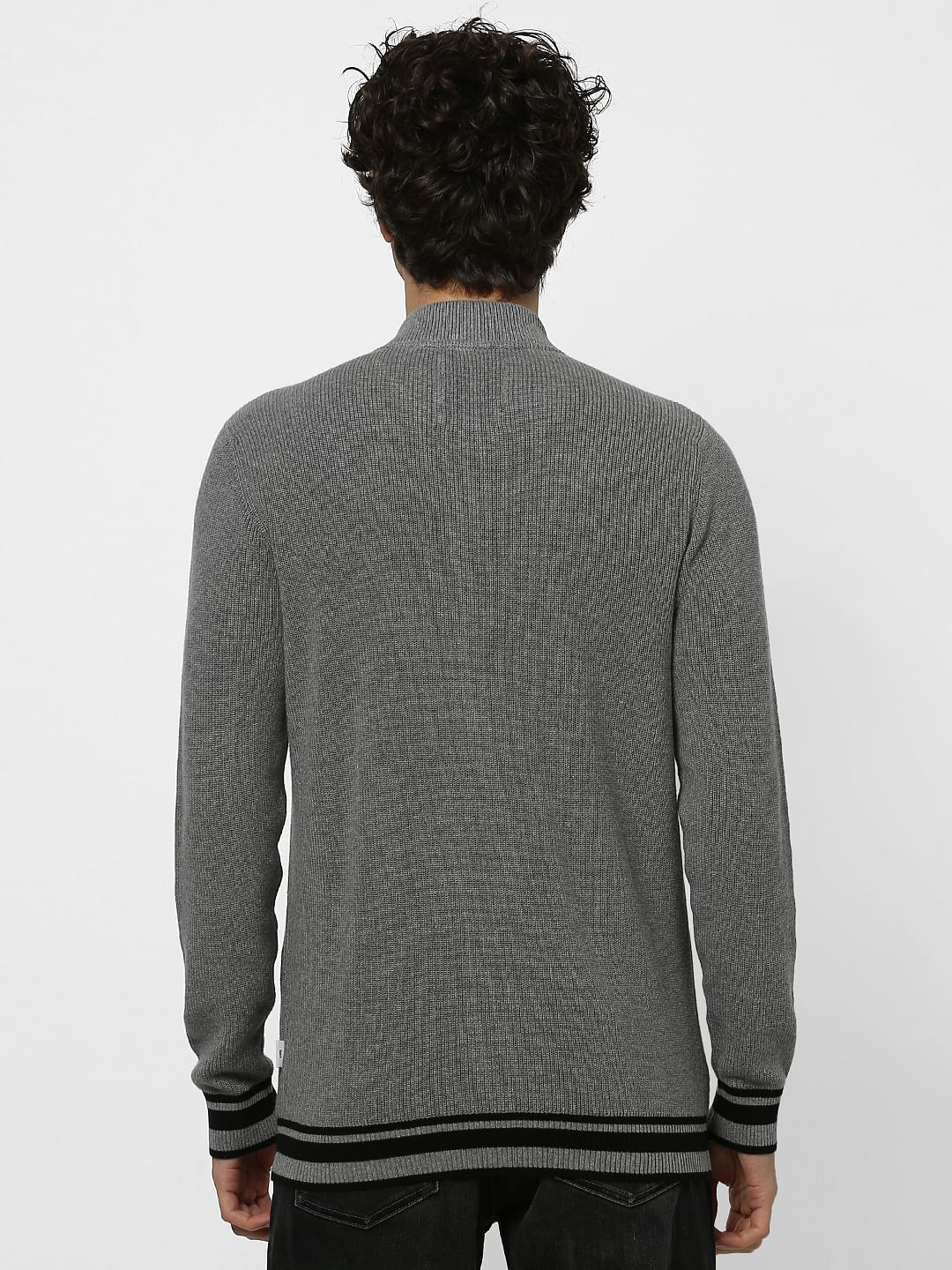 Grey Self Design Zip Up Cardigan