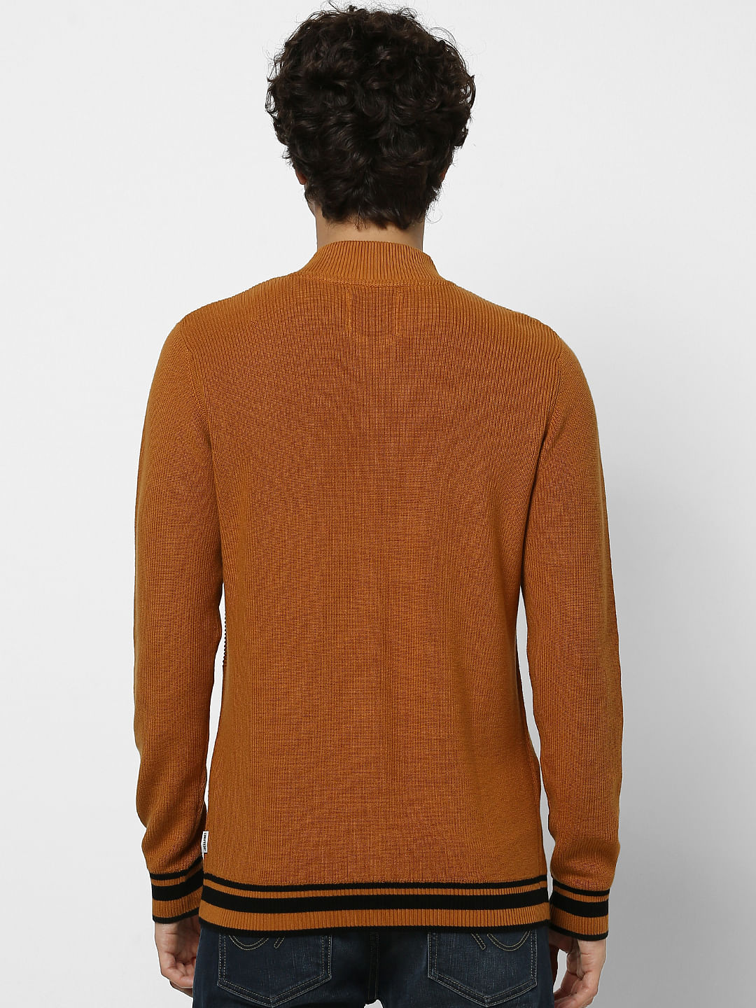 Brown Self Design Zip Up Cardigan