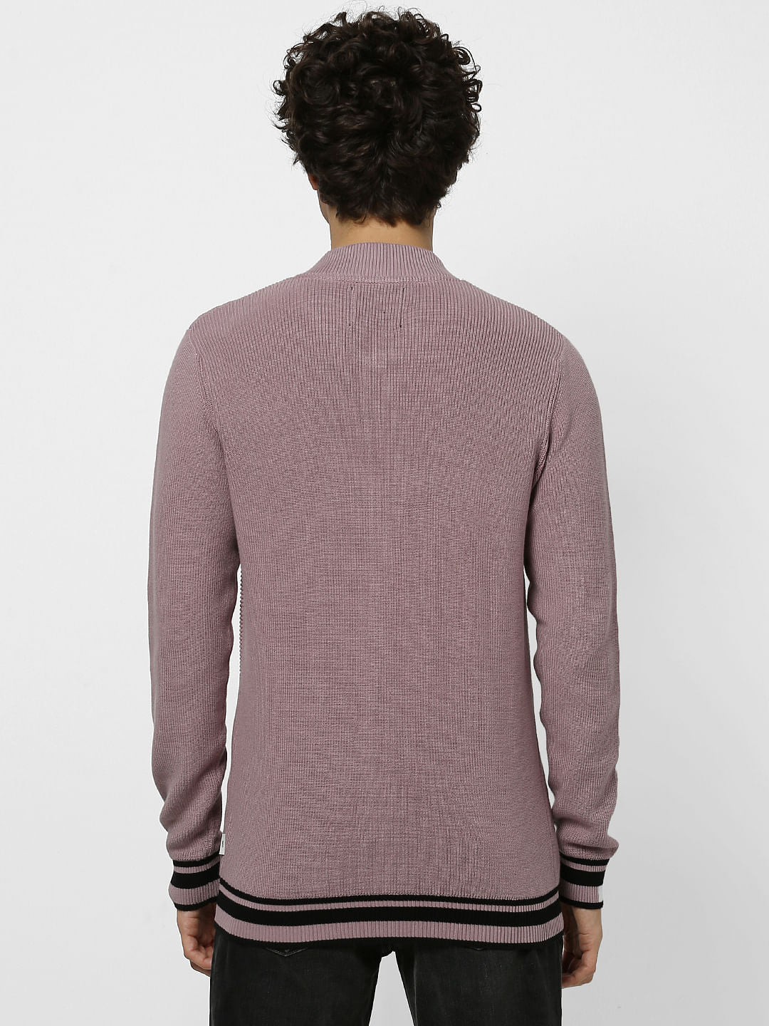 Purple Self Design Zip Up Cardigan