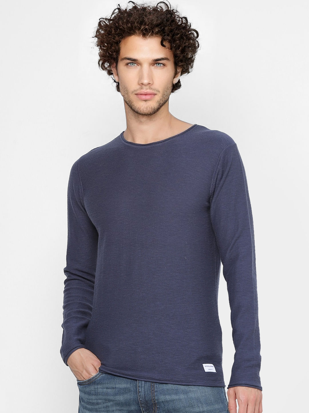 Blue Slub Knit Pullover