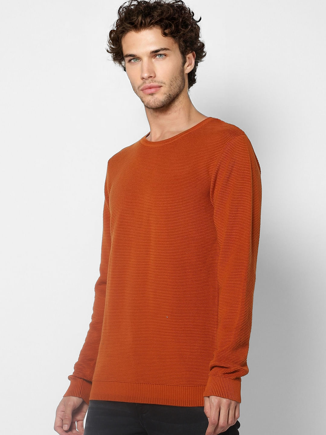 Brown Self Design Knit Pullover