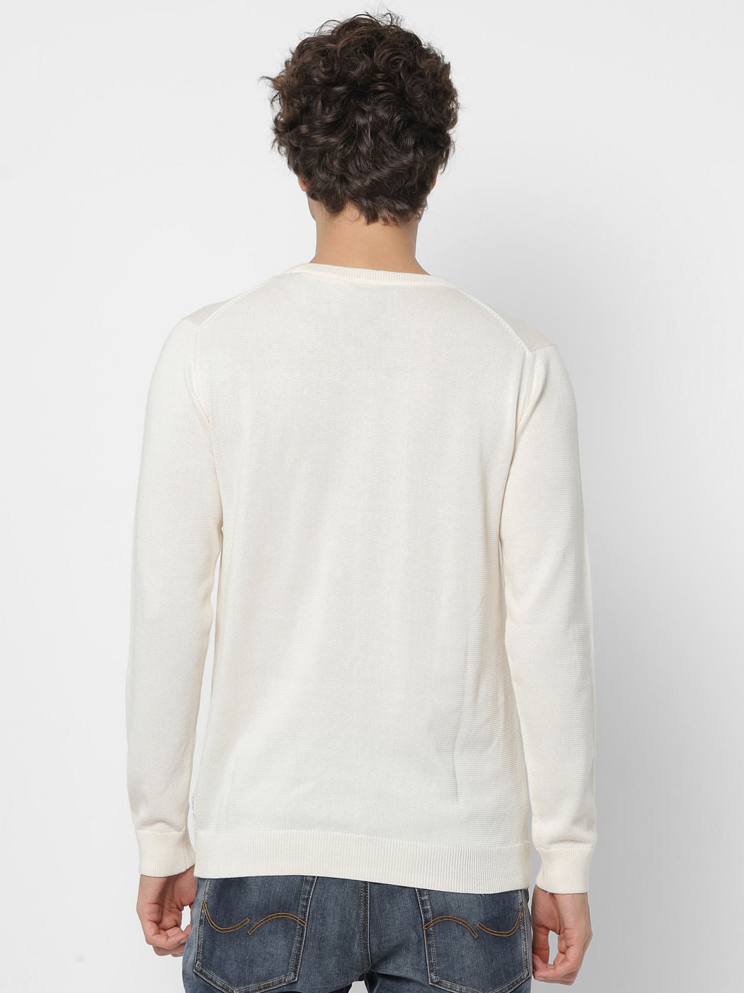 White Self Design Knit Pullover