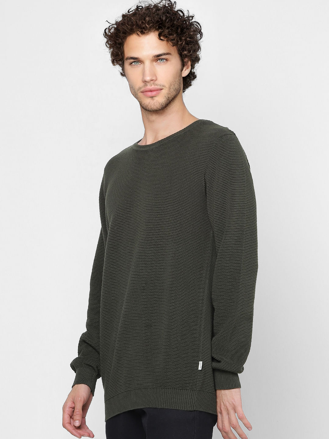Green Self Design Knit Pullover