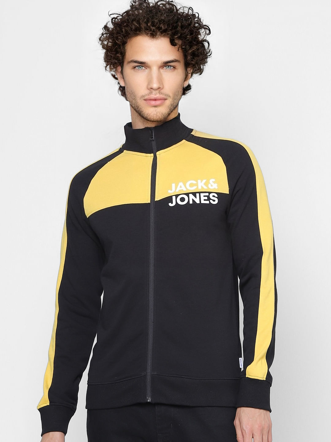 Black Colourblocked Zip Up Sweatshirt