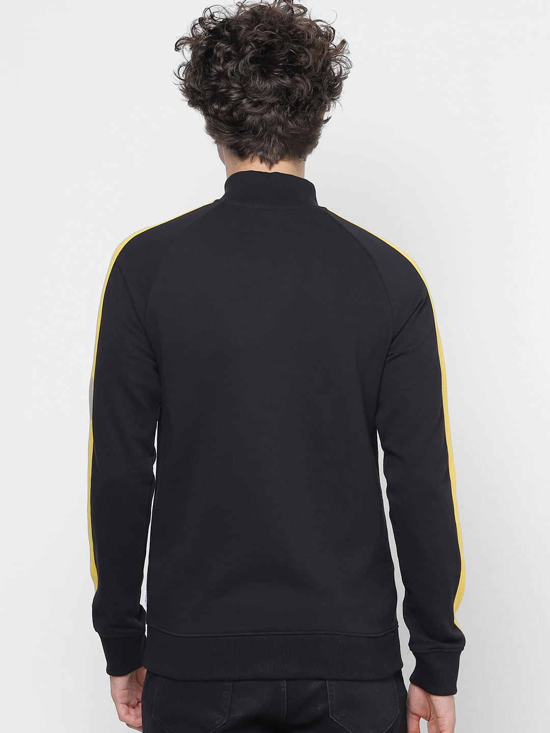 Black Colourblocked Zip Up Sweatshirt