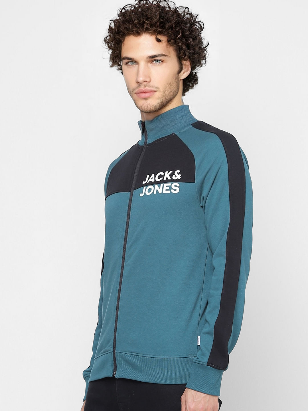Green Colourblocked Zip Up Sweatshirt