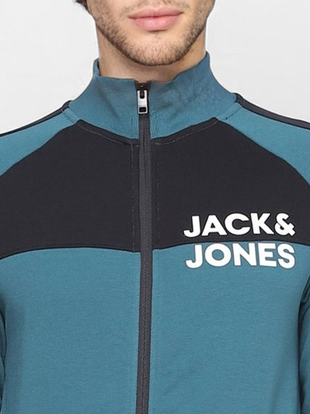 Green Colourblocked Zip Up Sweatshirt