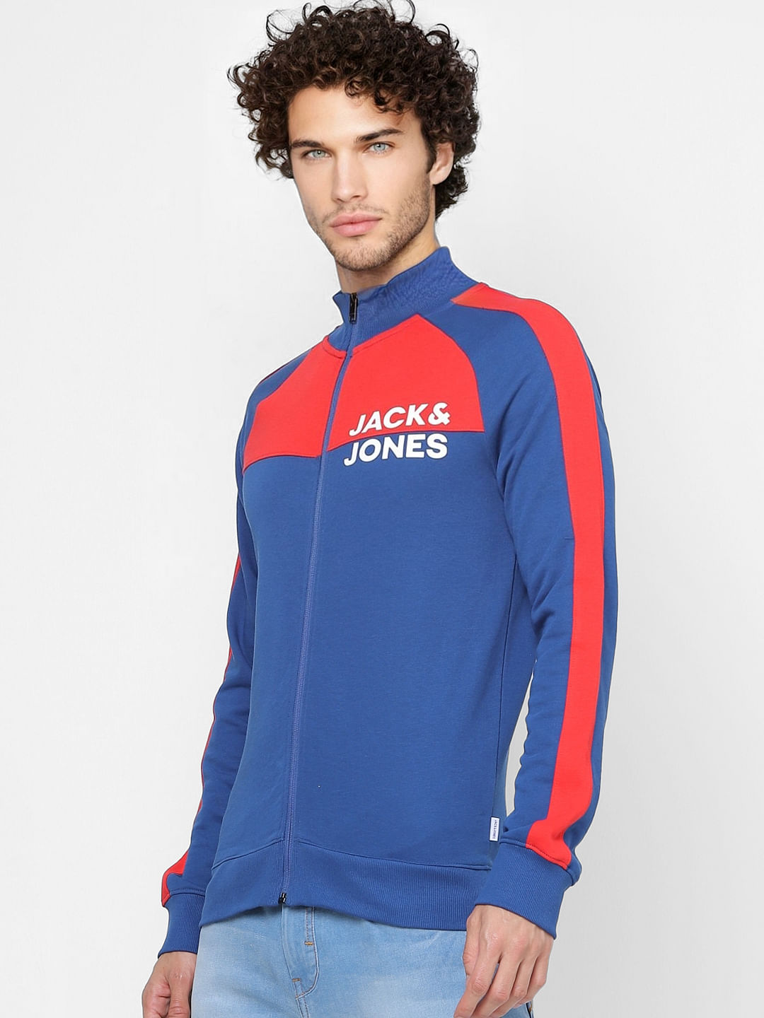 Blue Colourblocked Zip Up Sweatshirt