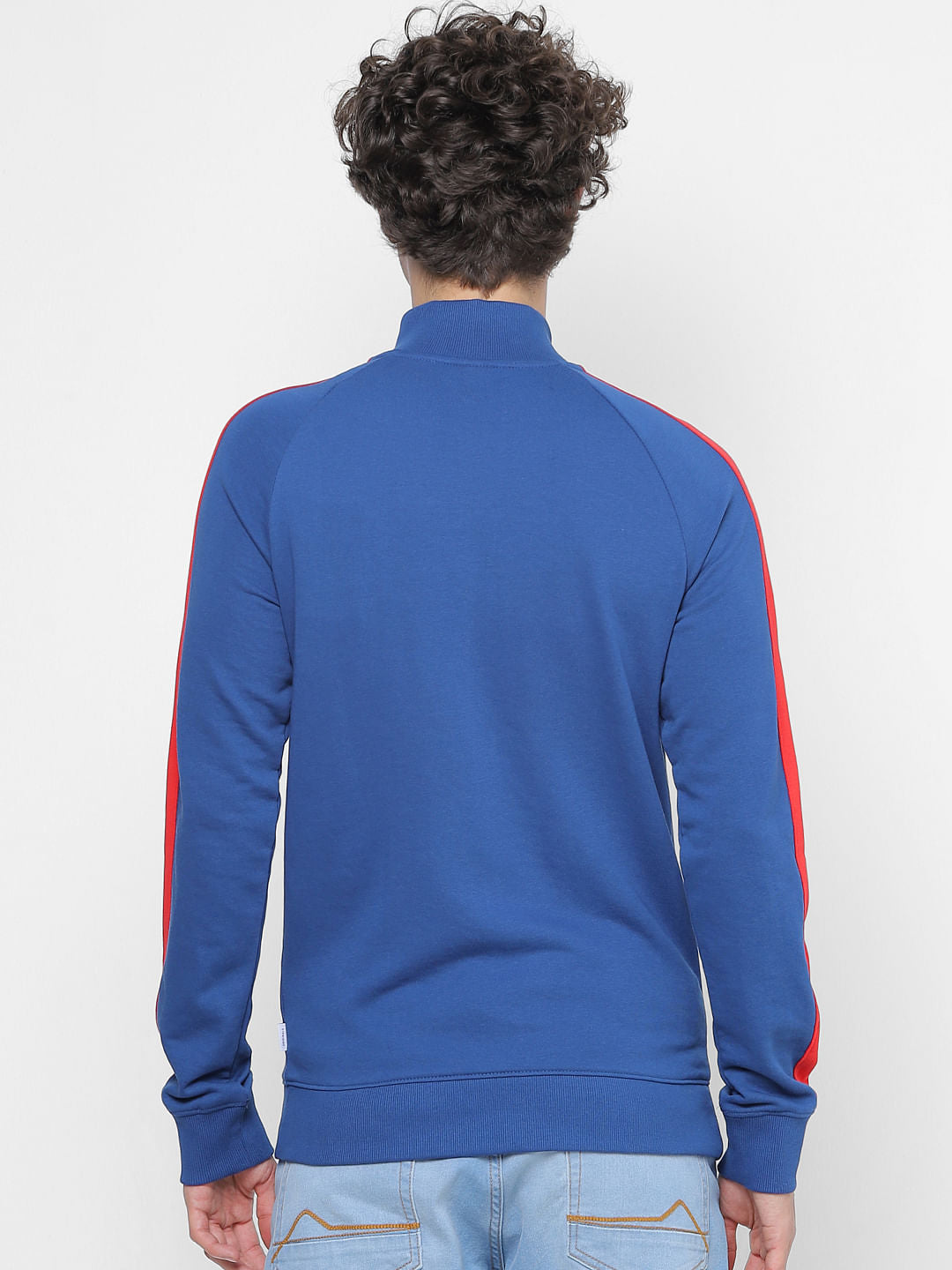 Blue Colourblocked Zip Up Sweatshirt