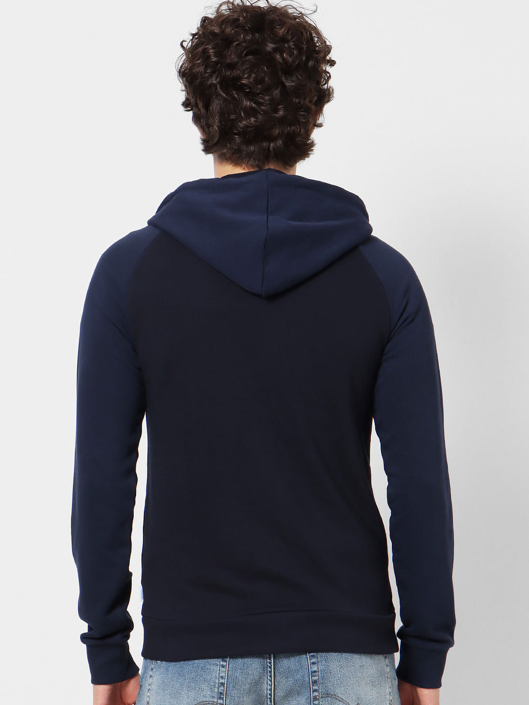 Blue Colourblocked Logo Print Hoodie