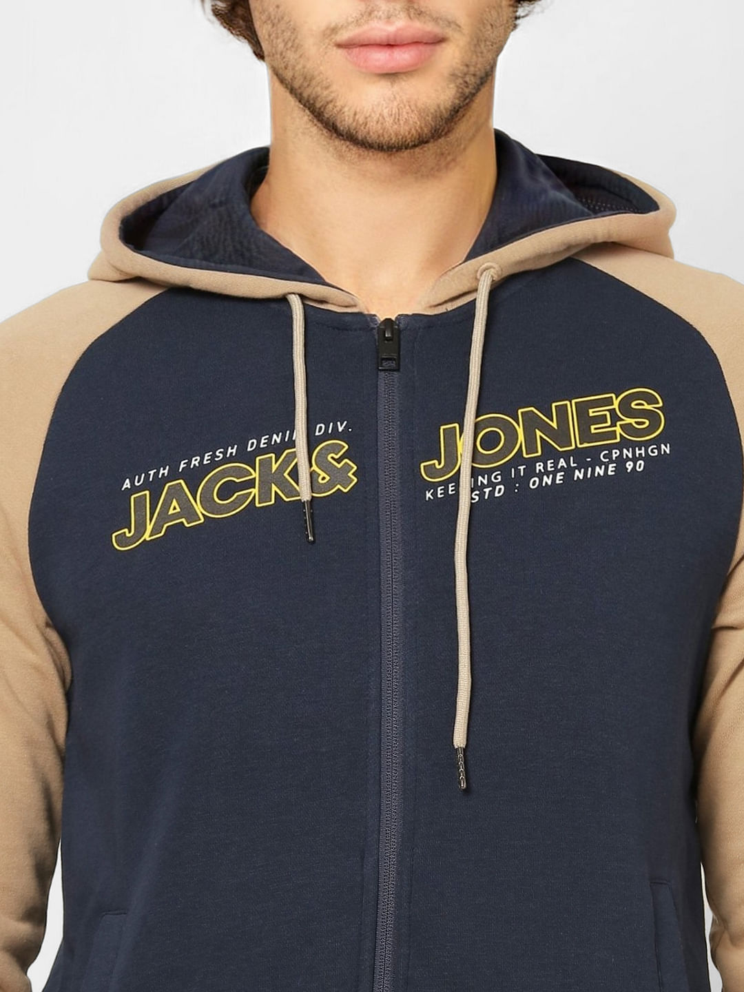 Blue Colourblocked Logo Print Hoodie