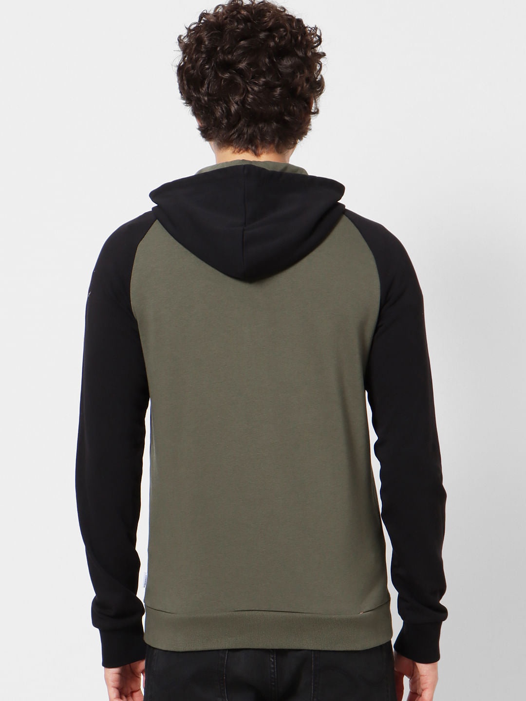 Olive Green Logo Print Zip Up Hoodie