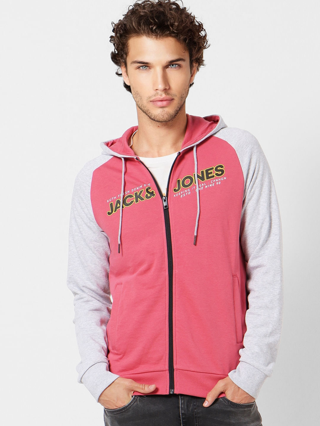 Pink Colourblocked Logo Print Hoodie