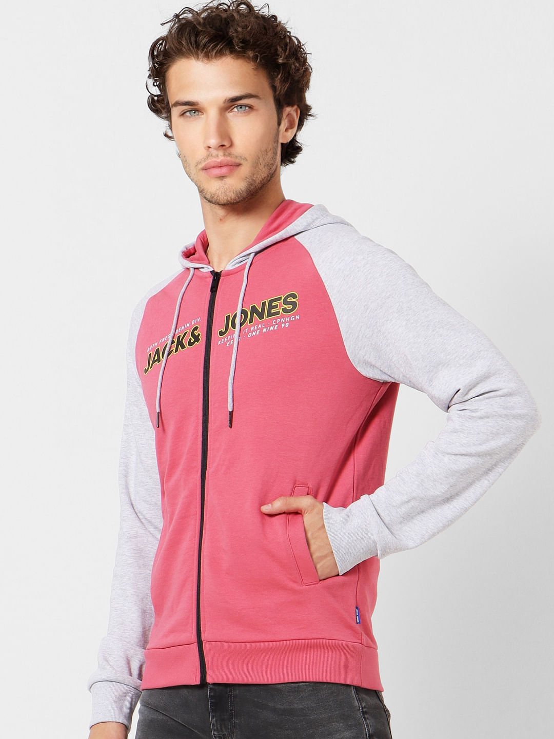 Pink Colourblocked Logo Print Hoodie