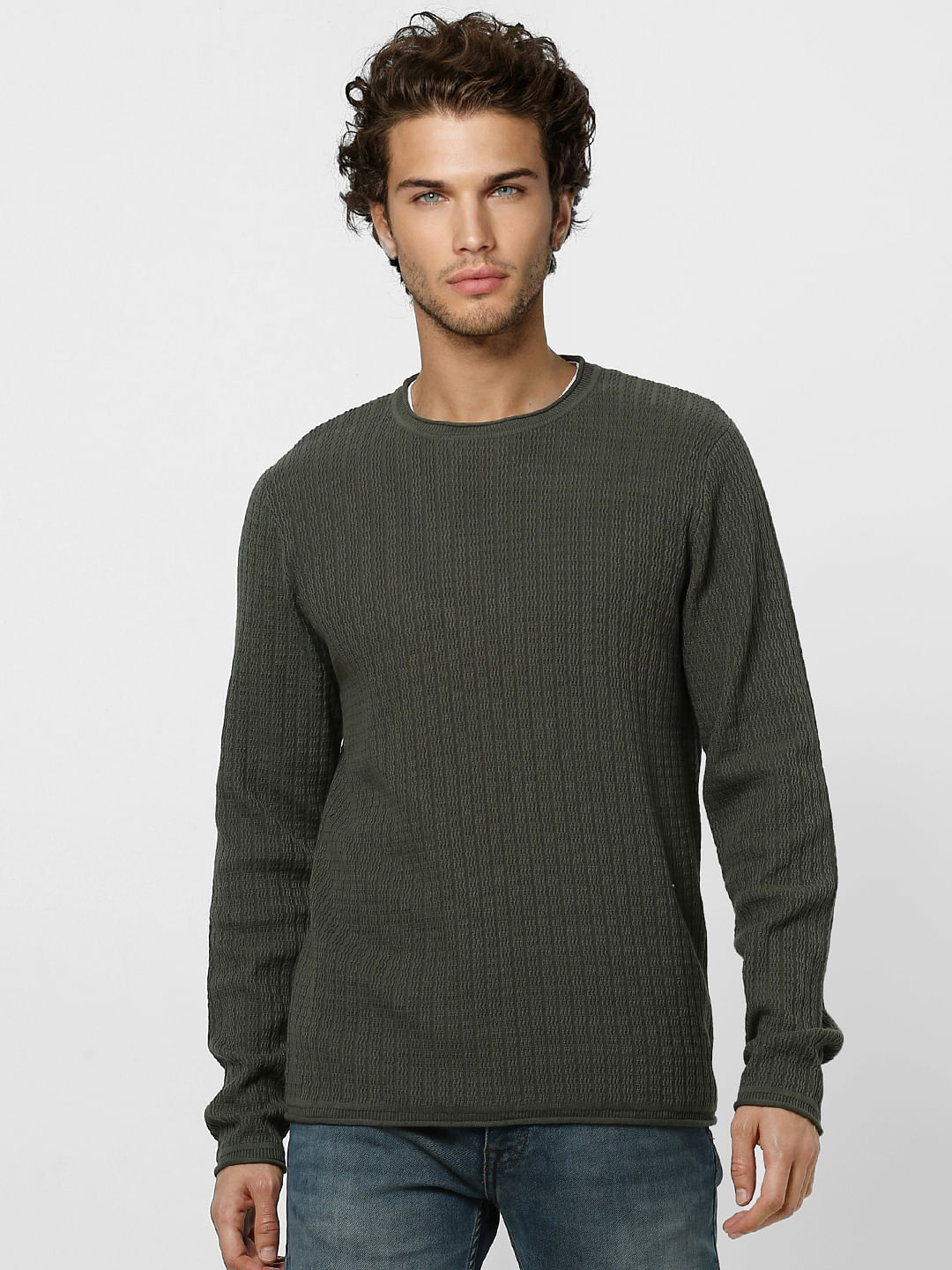 Dark Grey Textured Knit Pullover
