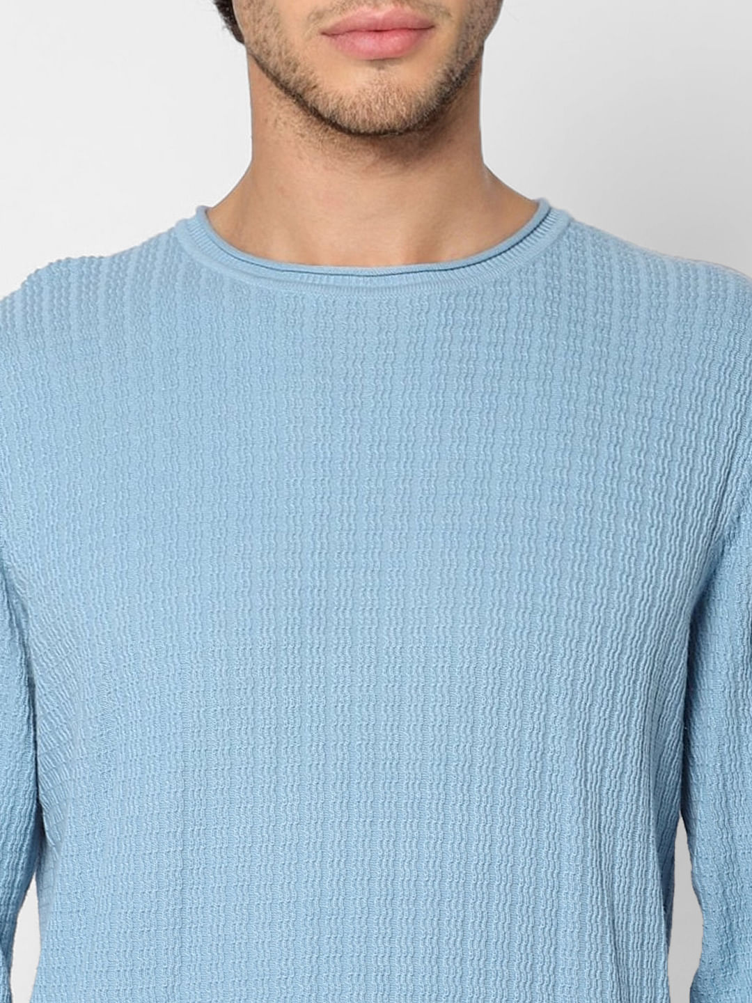 Light Blue Textured Knit Pullover
