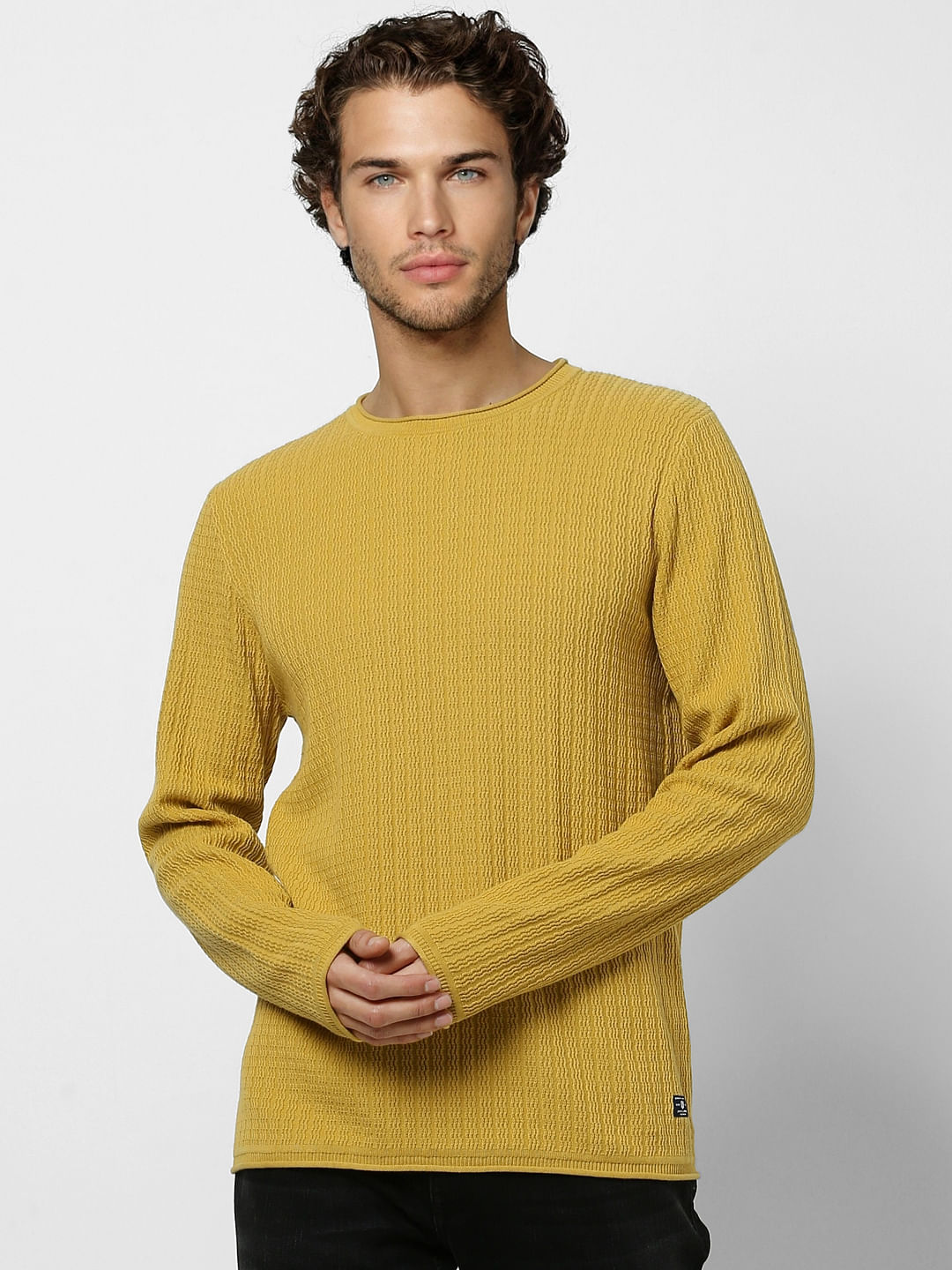 Yellow Textured Knit Pullover