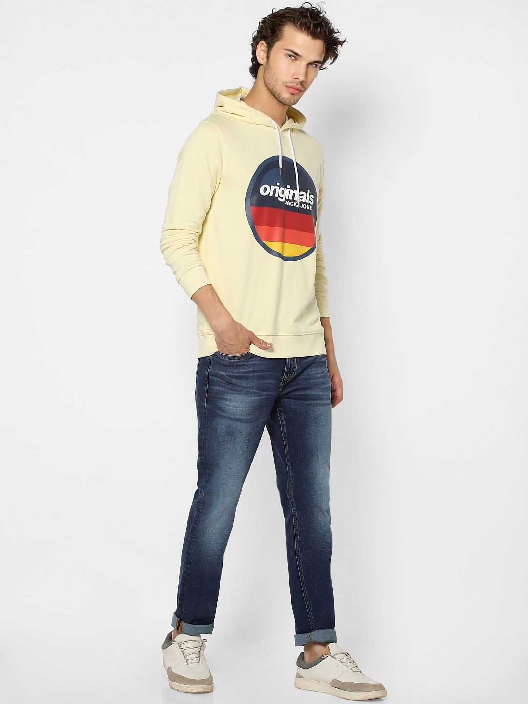 Yellow Logo Print Hooded Sweatshirt