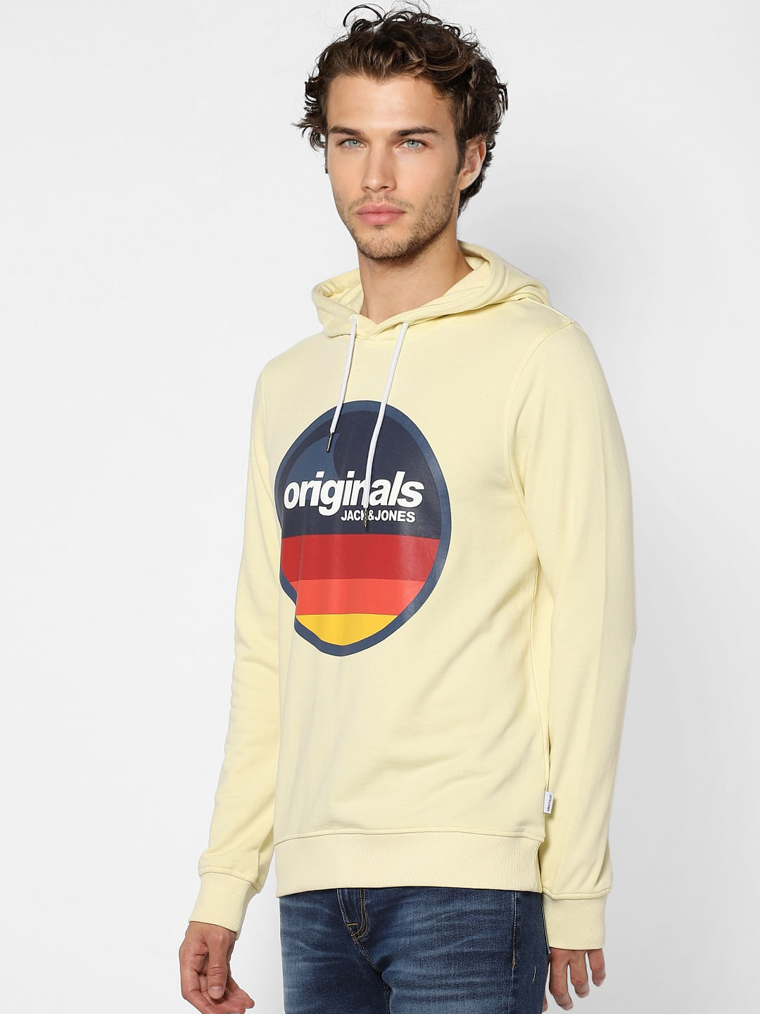 Yellow Logo Print Hooded Sweatshirt