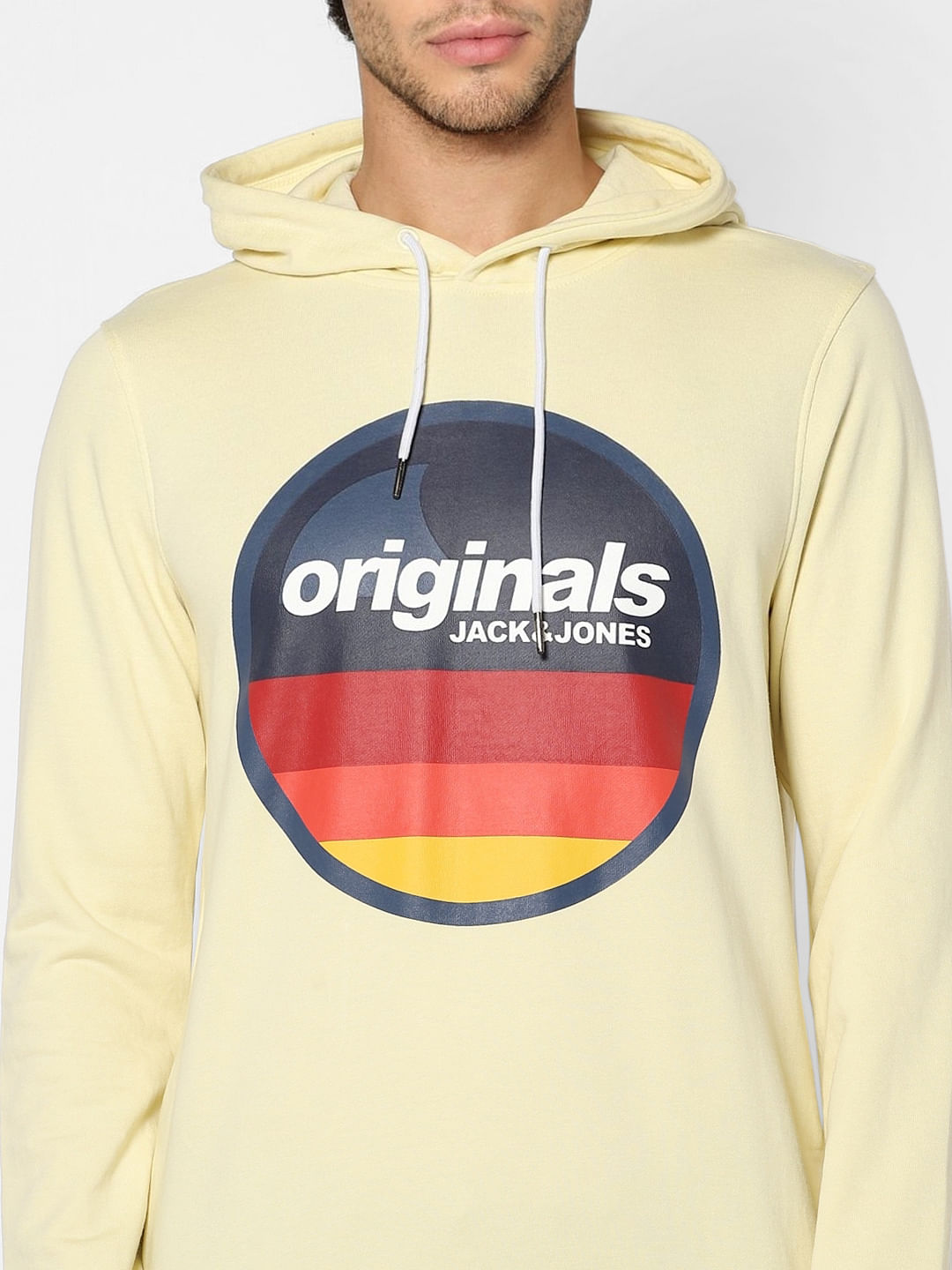 Yellow Logo Print Hooded Sweatshirt