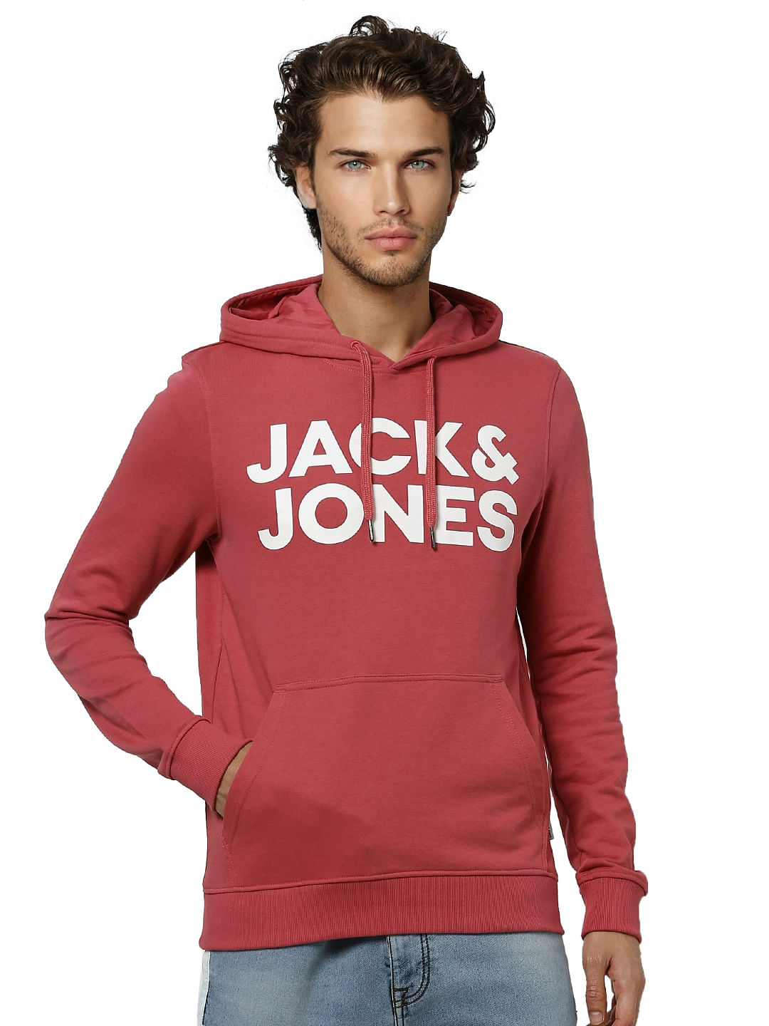 Red Logo Print Hooded Sweatshirt