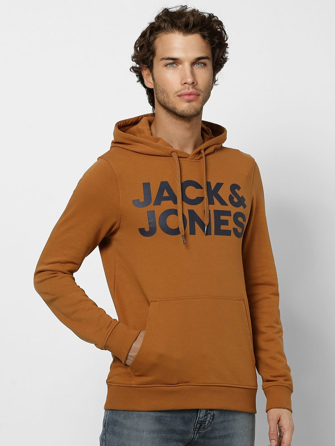 Brown Hooded Logo Print Sweatshirt
