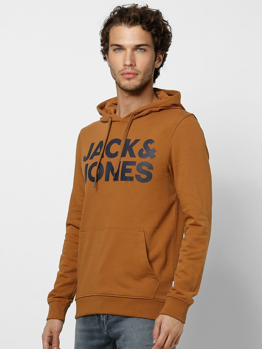 Brown Hooded Logo Print Sweatshirt