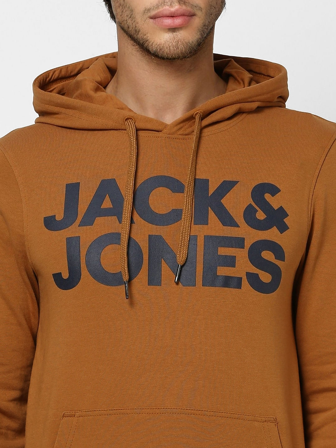 Brown Hooded Logo Print Sweatshirt