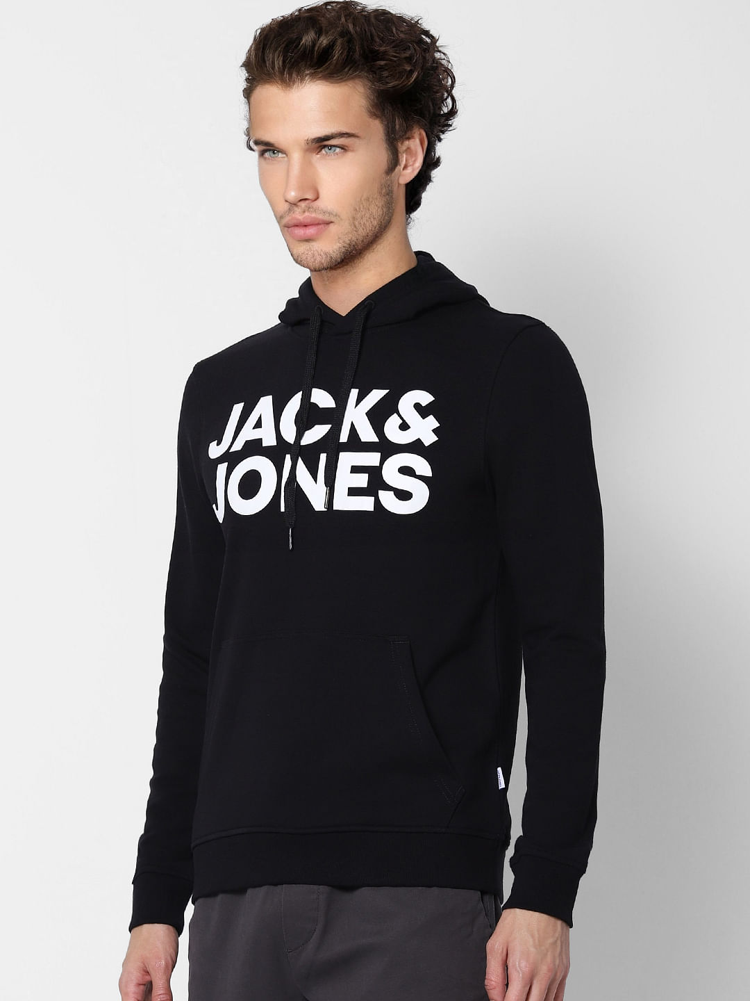 Black Hooded Logo Print Sweatshirt