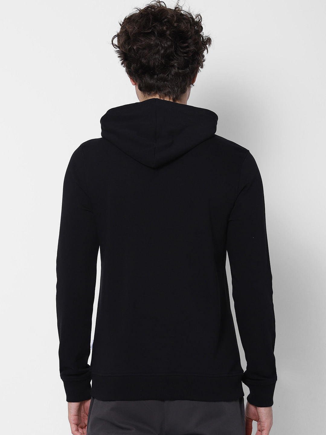Black Hooded Logo Print Sweatshirt
